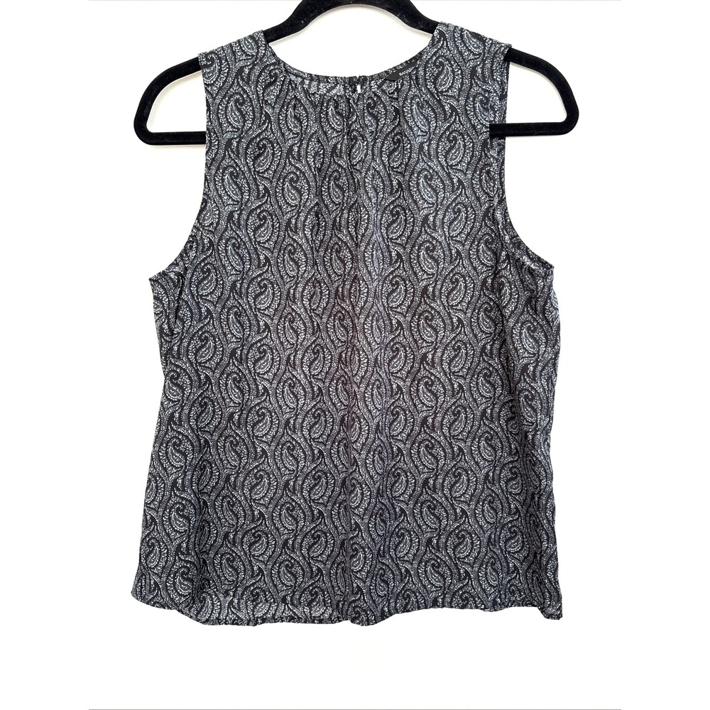 Banana Republic Black Paisley Shirred High Neck Tank Top Shell Small 715767-00‎